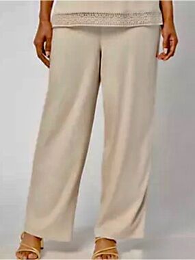 NWT Denim & Co QVC Wide Leg Pull-On Sand Beige Ankle Pants / Size XS
